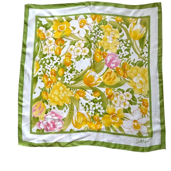 Avon Accessories - AVON SM Kent Women's Scarf Yellow Green Floral Square Water Repellent Vintage